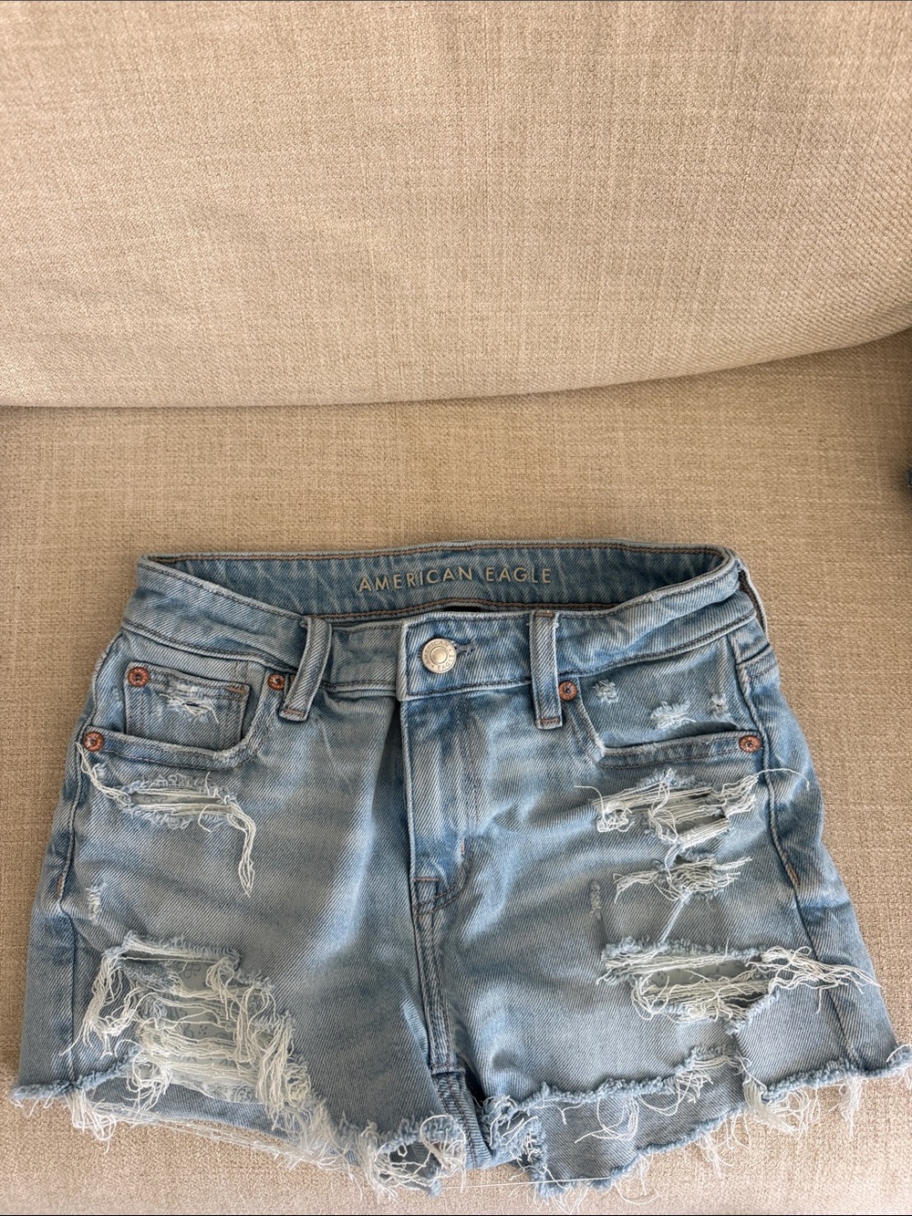 American Eagle Outfitters Light Blue Distressed Jean Shorts